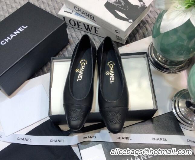 Good Product Chanel Vintage Lambskin Ballerinas with CC Embroidery 011138 Black 2021