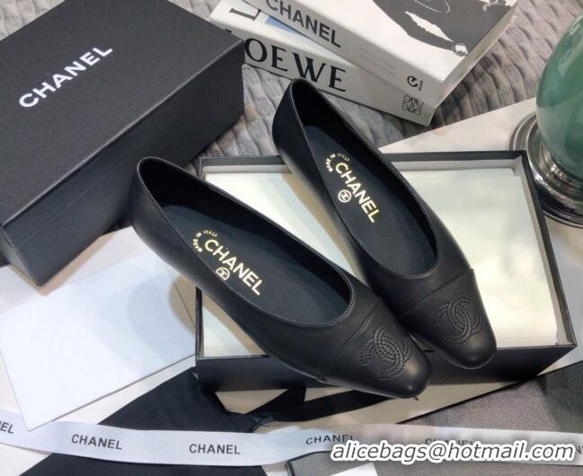 Good Product Chanel Vintage Lambskin Ballerinas with CC Embroidery 011138 Black 2021