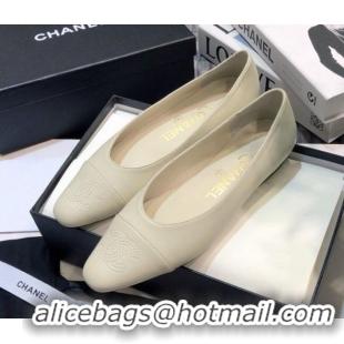 Top Quality Chanel Vintage Lambskin Ballerinas with CC Embroidery 011138 White 2021