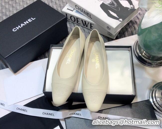 Top Quality Chanel Vintage Lambskin Ballerinas with CC Embroidery 011138 White 2021