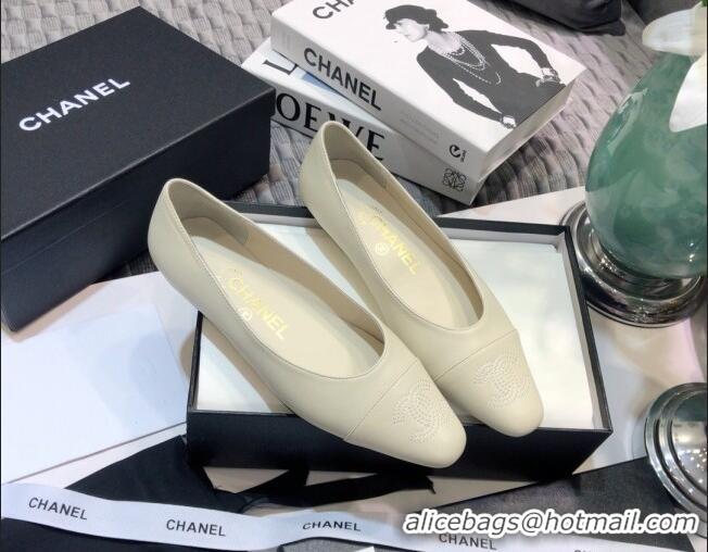 Top Quality Chanel Vintage Lambskin Ballerinas with CC Embroidery 011138 White 2021