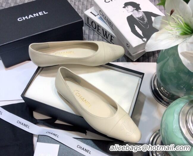 Top Quality Chanel Vintage Lambskin Ballerinas with CC Embroidery 011138 White 2021