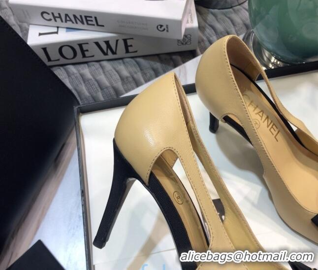 Fashion Chanel Lambskin Bow Pumps  8.5cm G36347 Nude 2021