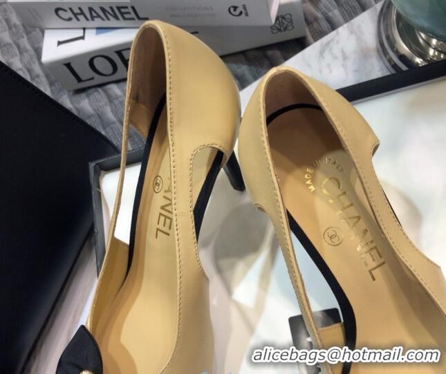 Fashion Chanel Lambskin Bow Pumps  8.5cm G36347 Nude 2021