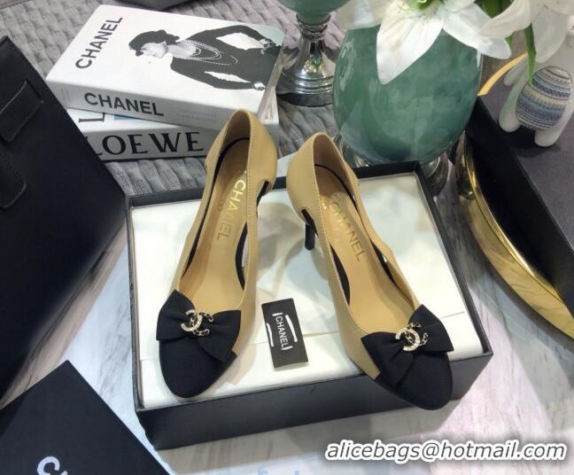 Fashion Chanel Lambskin Bow Pumps  8.5cm G36347 Nude 2021