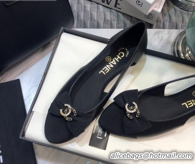 Super Quality Chanel Lambskin Bow Ballerinas G36351 Black 2021