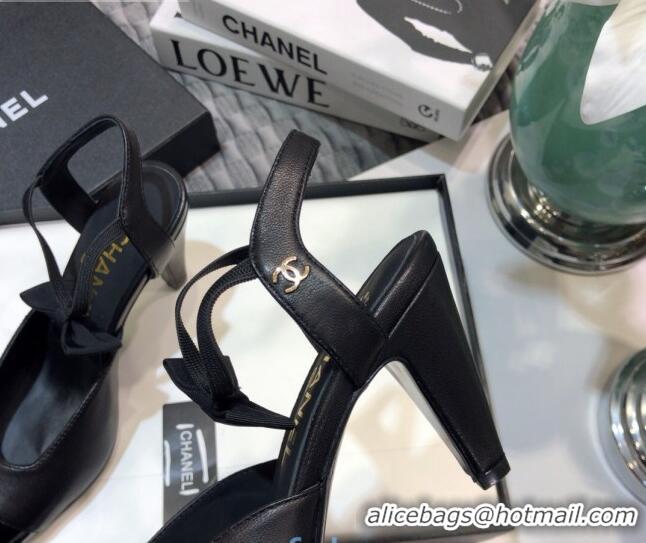 Top Quality Chanel Lambskin Pumps with Bow 80mm G36360 Black 2021