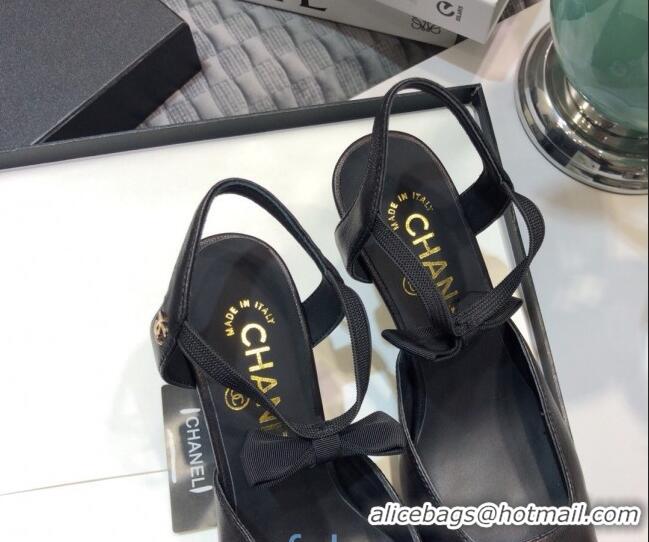 Top Quality Chanel Lambskin Pumps with Bow 80mm G36360 Black 2021