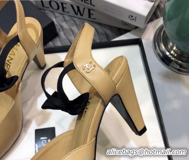 Charming Chanel Lambskin Pumps with Bow 80mm G36360 Nude 2021