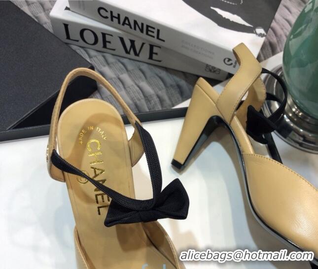 Charming Chanel Lambskin Pumps with Bow 80mm G36360 Nude 2021