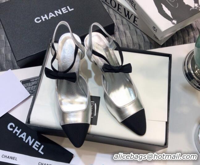 Sumptuous Chanel Lambskin Pumps with Bow 80mm G36360 Silver 2021