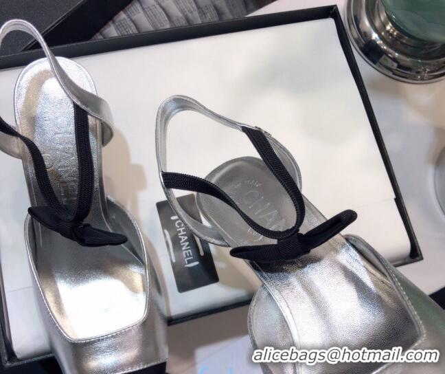 Sumptuous Chanel Lambskin Pumps with Bow 80mm G36360 Silver 2021