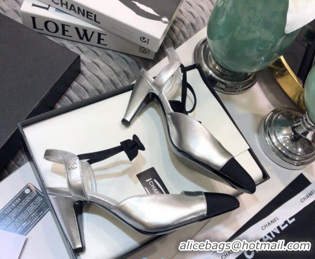 Sumptuous Chanel Lambskin Pumps with Bow 80mm G36360 Silver 2021