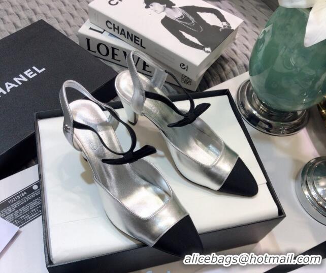 Sumptuous Chanel Lambskin Pumps with Bow 80mm G36360 Silver 2021