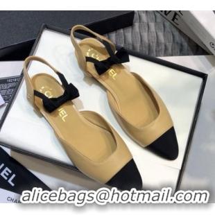 Best Product Chanel Lambskin Flat Mary Janes Slingback with Bow G36361 Nude 2021