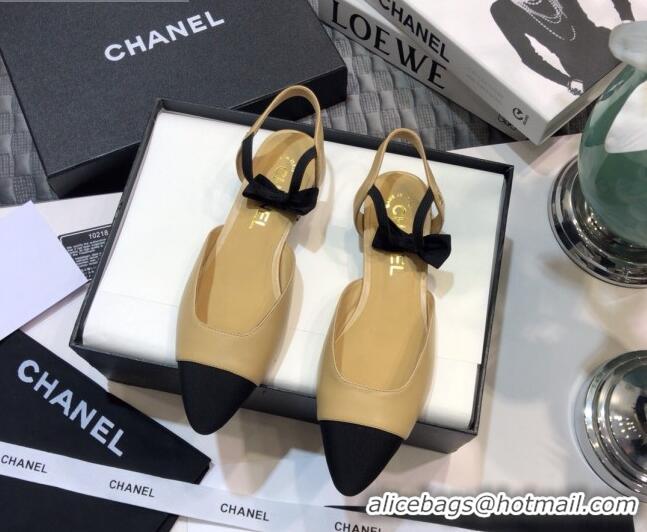 Best Product Chanel Lambskin Flat Mary Janes Slingback with Bow G36361 Nude 2021