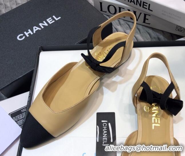 Best Product Chanel Lambskin Flat Mary Janes Slingback with Bow G36361 Nude 2021