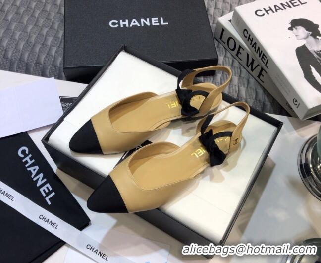 Best Product Chanel Lambskin Flat Mary Janes Slingback with Bow G36361 Nude 2021