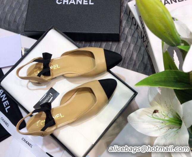 Best Product Chanel Lambskin Flat Mary Janes Slingback with Bow G36361 Nude 2021