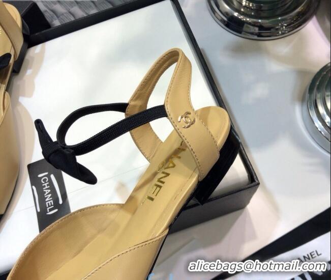 Best Product Chanel Lambskin Flat Mary Janes Slingback with Bow G36361 Nude 2021