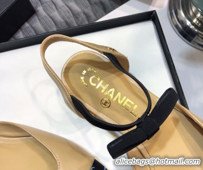 Best Product Chanel Lambskin Flat Mary Janes Slingback with Bow G36361 Nude 2021