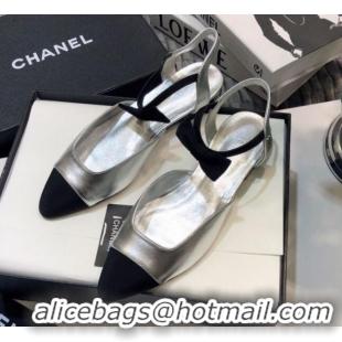 Perfect Chanel Lambskin Flat Mary Janes Slingback with Bow G36361 Silver 2021