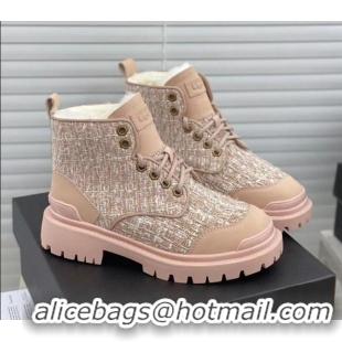 Best Grade Chanel x UGG Suede Check Tweed Wool Short Boots 011159 Nude Pink 2021