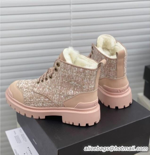 Best Grade Chanel x UGG Suede Check Tweed Wool Short Boots 011159 Nude Pink 2021