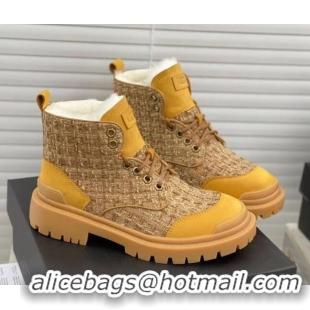 Good Quality Chanel x UGG Suede Check Tweed Wool Short Boots 011159 Yellow 2021