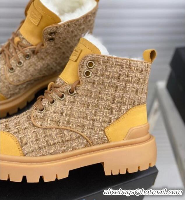 Good Quality Chanel x UGG Suede Check Tweed Wool Short Boots 011159 Yellow 2021