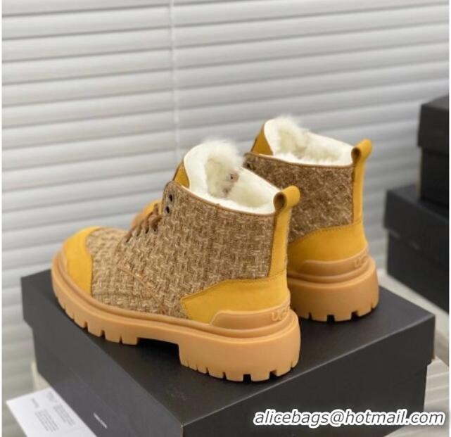 Good Quality Chanel x UGG Suede Check Tweed Wool Short Boots 011159 Yellow 2021