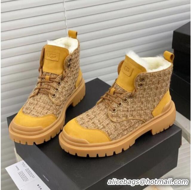 Good Quality Chanel x UGG Suede Check Tweed Wool Short Boots 011159 Yellow 2021