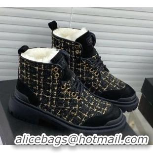 Good Product Chanel x UGG Suede Check Tweed Wool Short Boots 011159 Black 2021