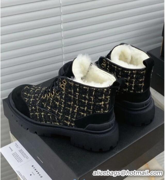 Good Product Chanel x UGG Suede Check Tweed Wool Short Boots 011159 Black 2021