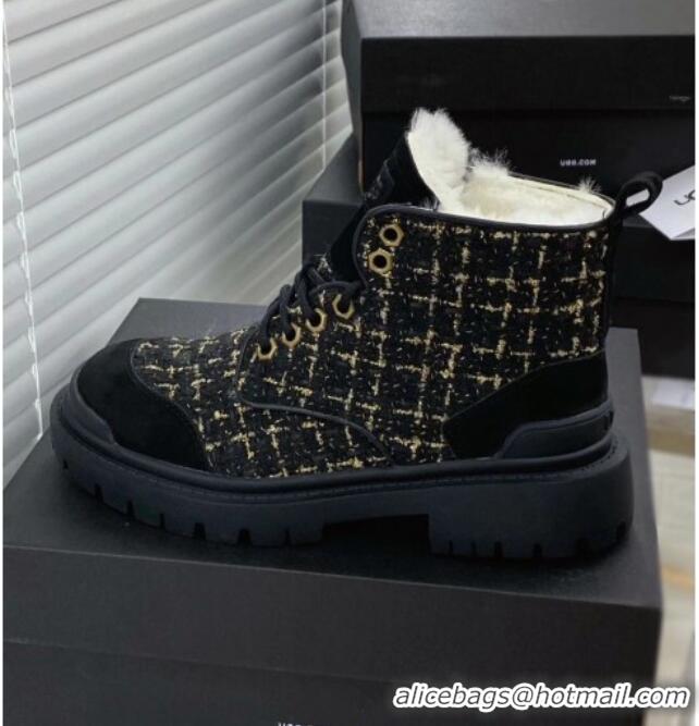 Good Product Chanel x UGG Suede Check Tweed Wool Short Boots 011159 Black 2021