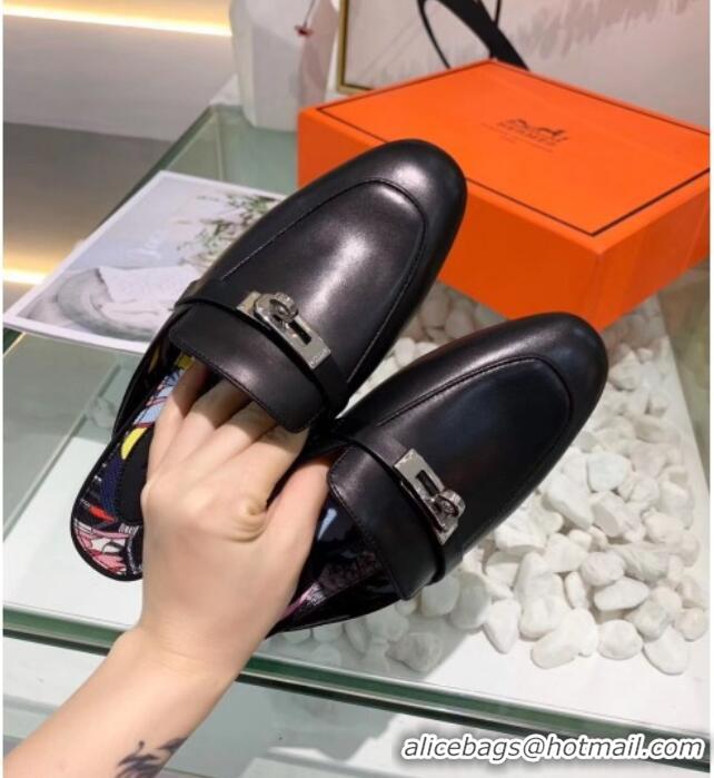 Perfect Hermes Calfskin Oz Mules 033135 Black