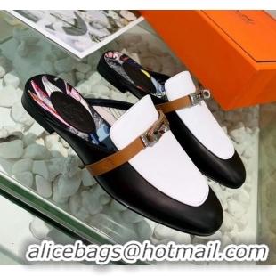 Best Product Hermes Calfskin Oz Mules 033135 Black/White