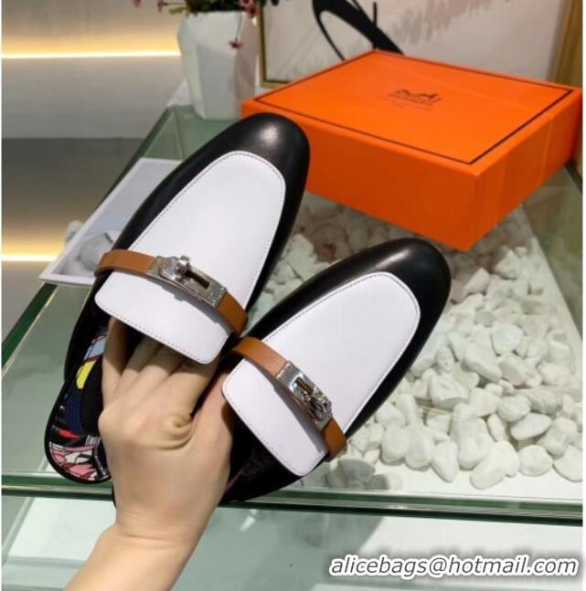 Best Product Hermes Calfskin Oz Mules 033135 Black/White