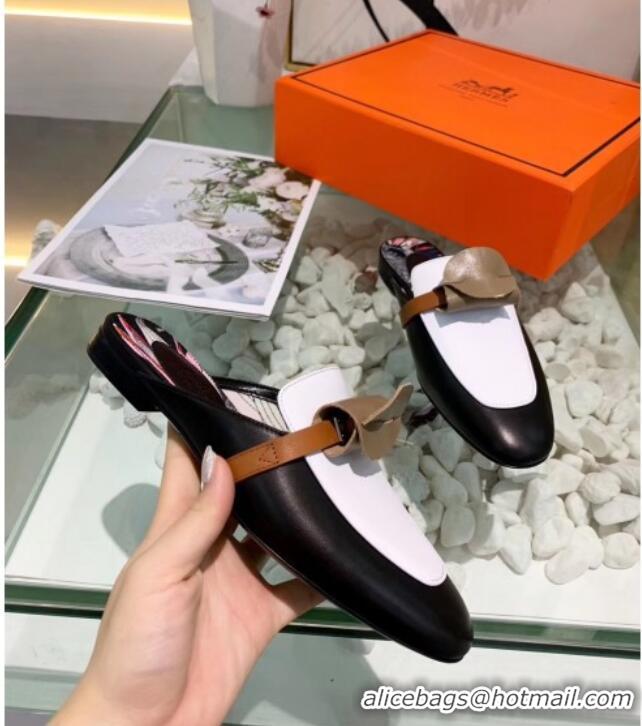 Best Product Hermes Calfskin Oz Mules 033135 Black/White