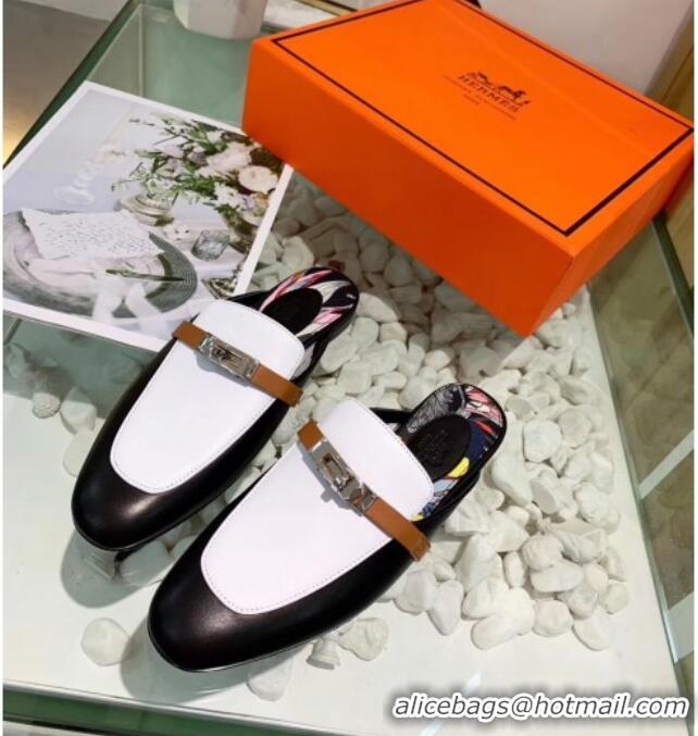 Best Product Hermes Calfskin Oz Mules 033135 Black/White