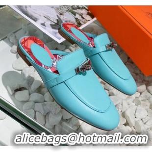 Most Popular Hermes Calfskin Oz Mules 033135 Blue