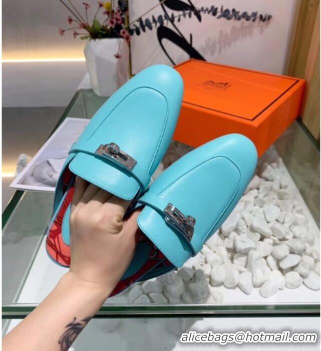 Most Popular Hermes Calfskin Oz Mules 033135 Blue