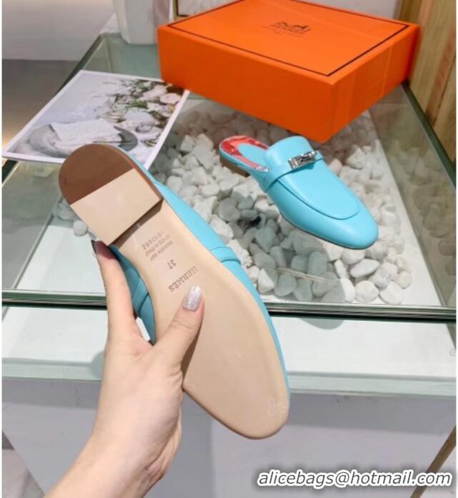 Most Popular Hermes Calfskin Oz Mules 033135 Blue