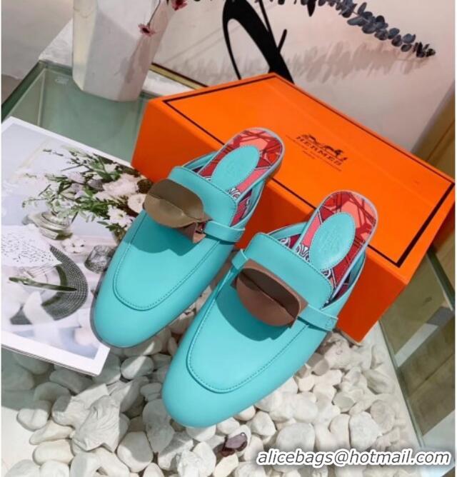 Most Popular Hermes Calfskin Oz Mules 033135 Blue