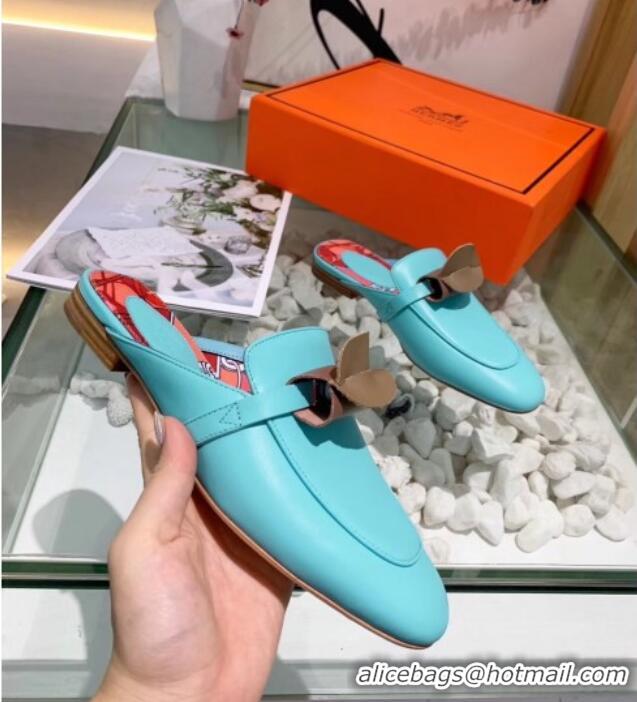 Most Popular Hermes Calfskin Oz Mules 033135 Blue