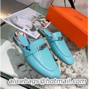 Good Quality Hermes Calfskin Oz Mules 033135 Blue