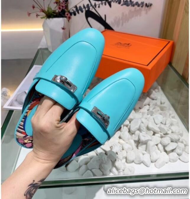 Good Quality Hermes Calfskin Oz Mules 033135 Blue