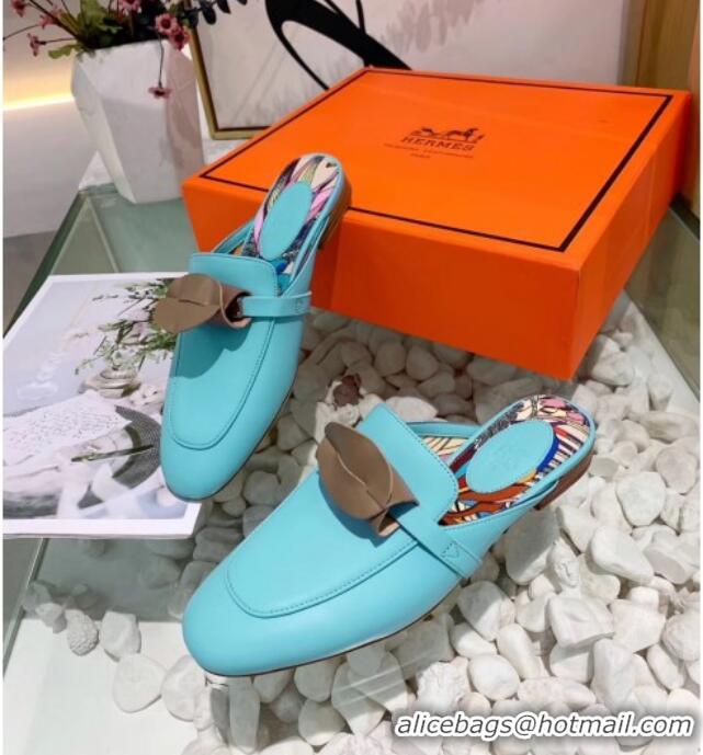 Good Quality Hermes Calfskin Oz Mules 033135 Blue