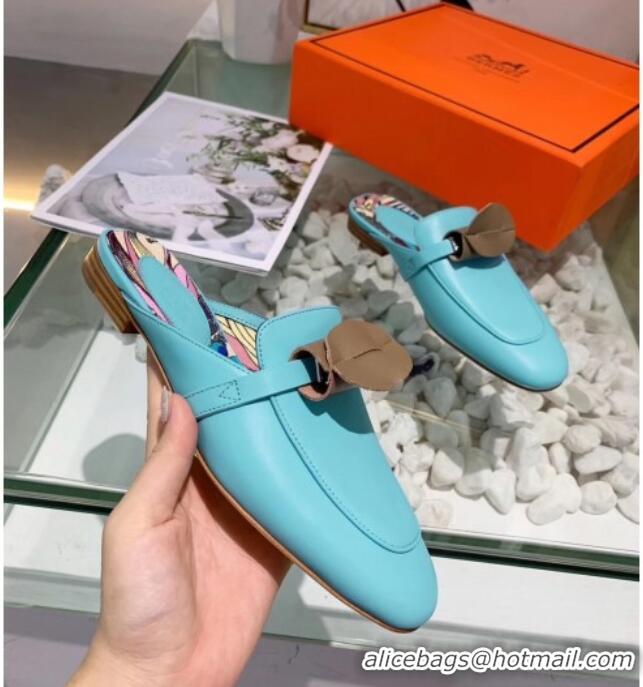 Good Quality Hermes Calfskin Oz Mules 033135 Blue