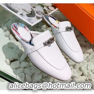 Top Design Hermes Calfskin Oz Mules 033135 White